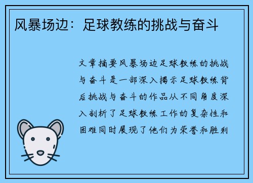 风暴场边：足球教练的挑战与奋斗